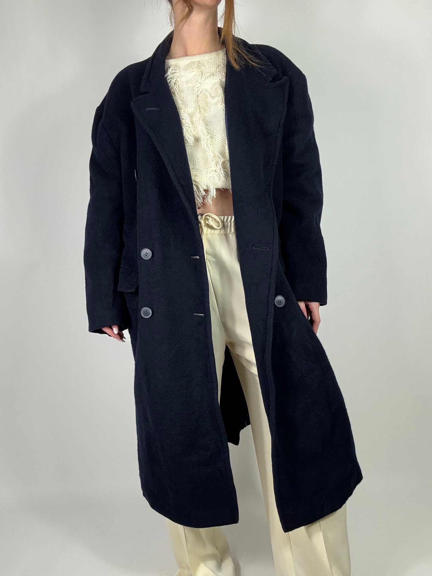 Cappotto doppiopetto blu navy tg.L