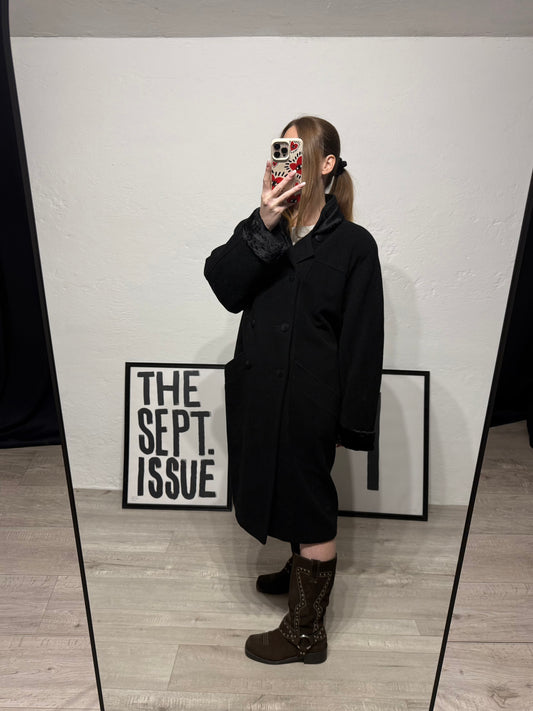 Cappotto vintage doppiopetto 100% lana vergine nero