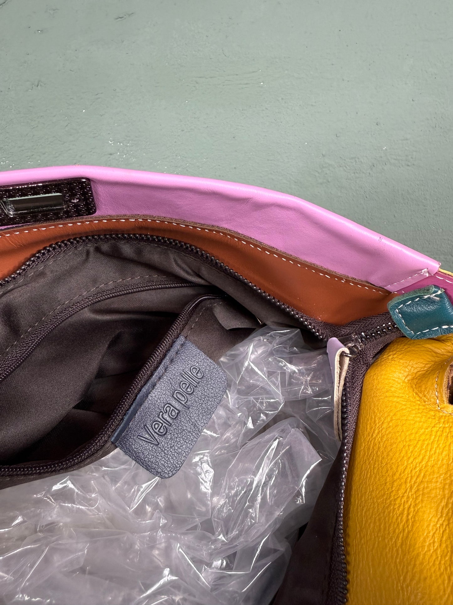 Borsa shopper vera pelle intrecciata multicolor