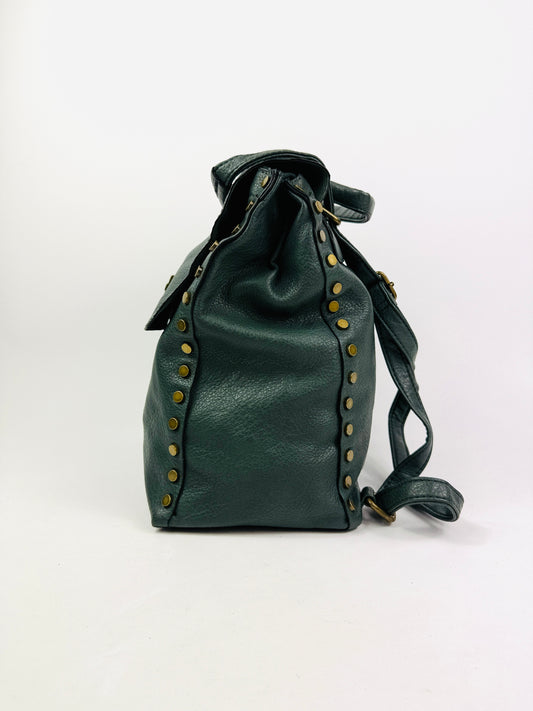 Zaino similpelle borchie verde bottiglia