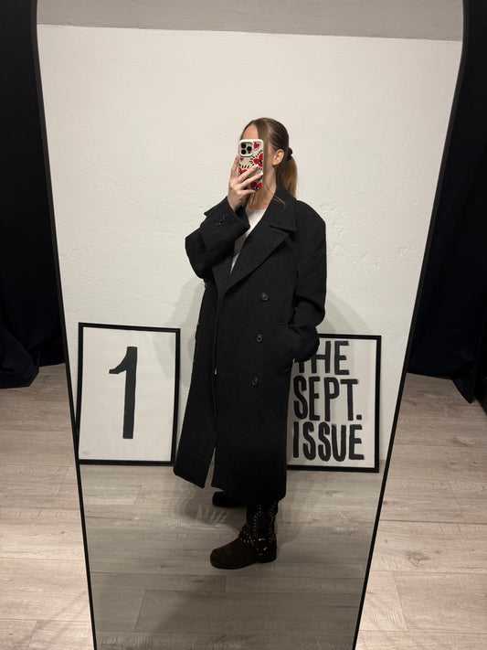 Cappotto vintage doppiopetto costine nero