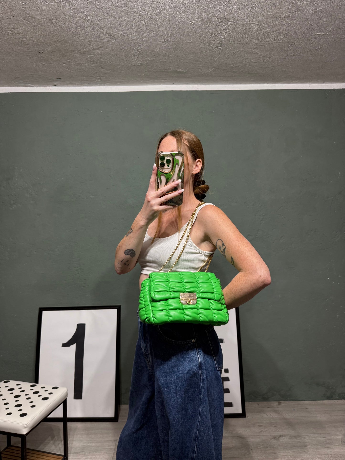 Borsa trapuntata pouf verde