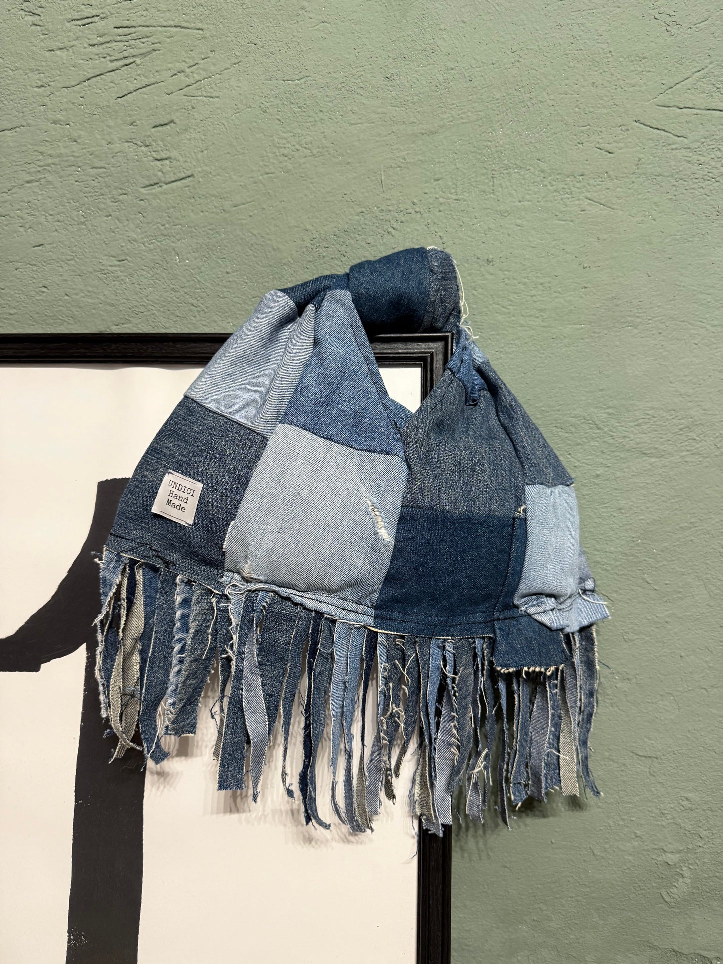 Borsa denim patchwork frange handmade