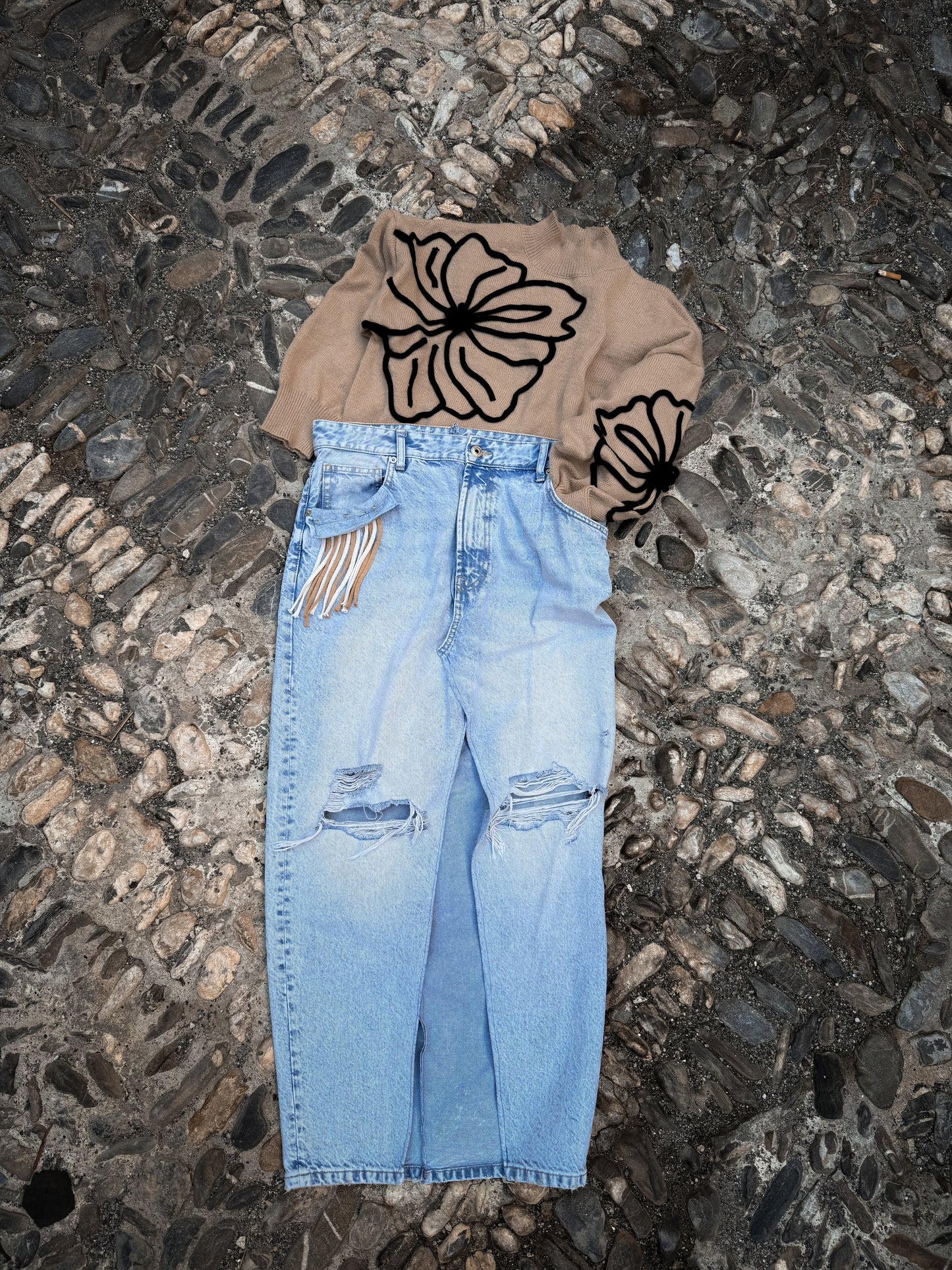Longuette denim frange handmade