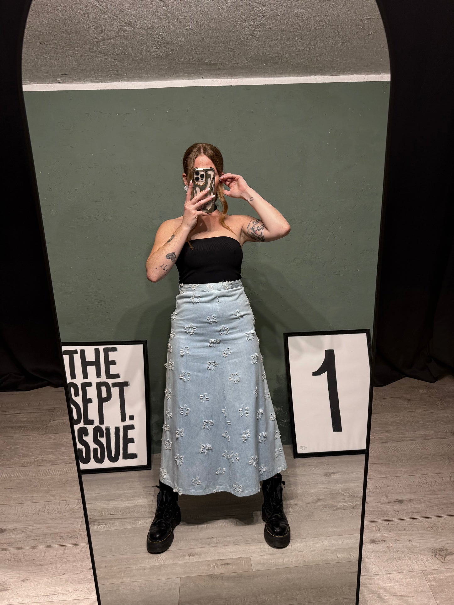 Maxi gonna denim strappi