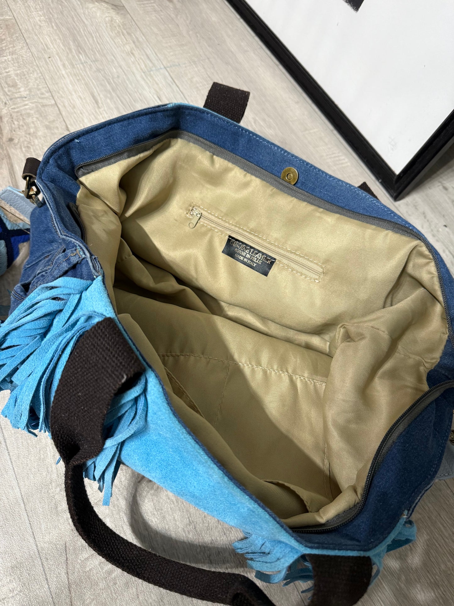 Borsa denim handmade frange