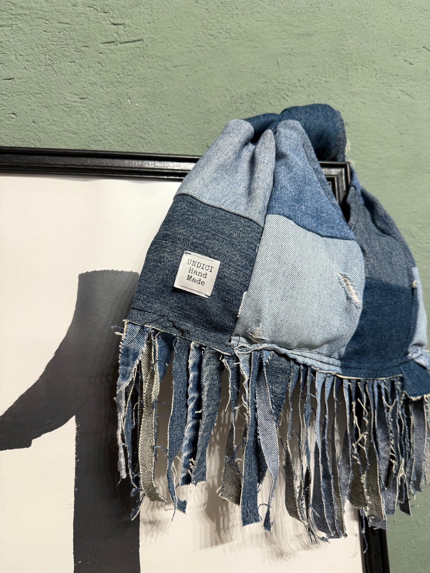 Borsa denim patchwork frange handmade