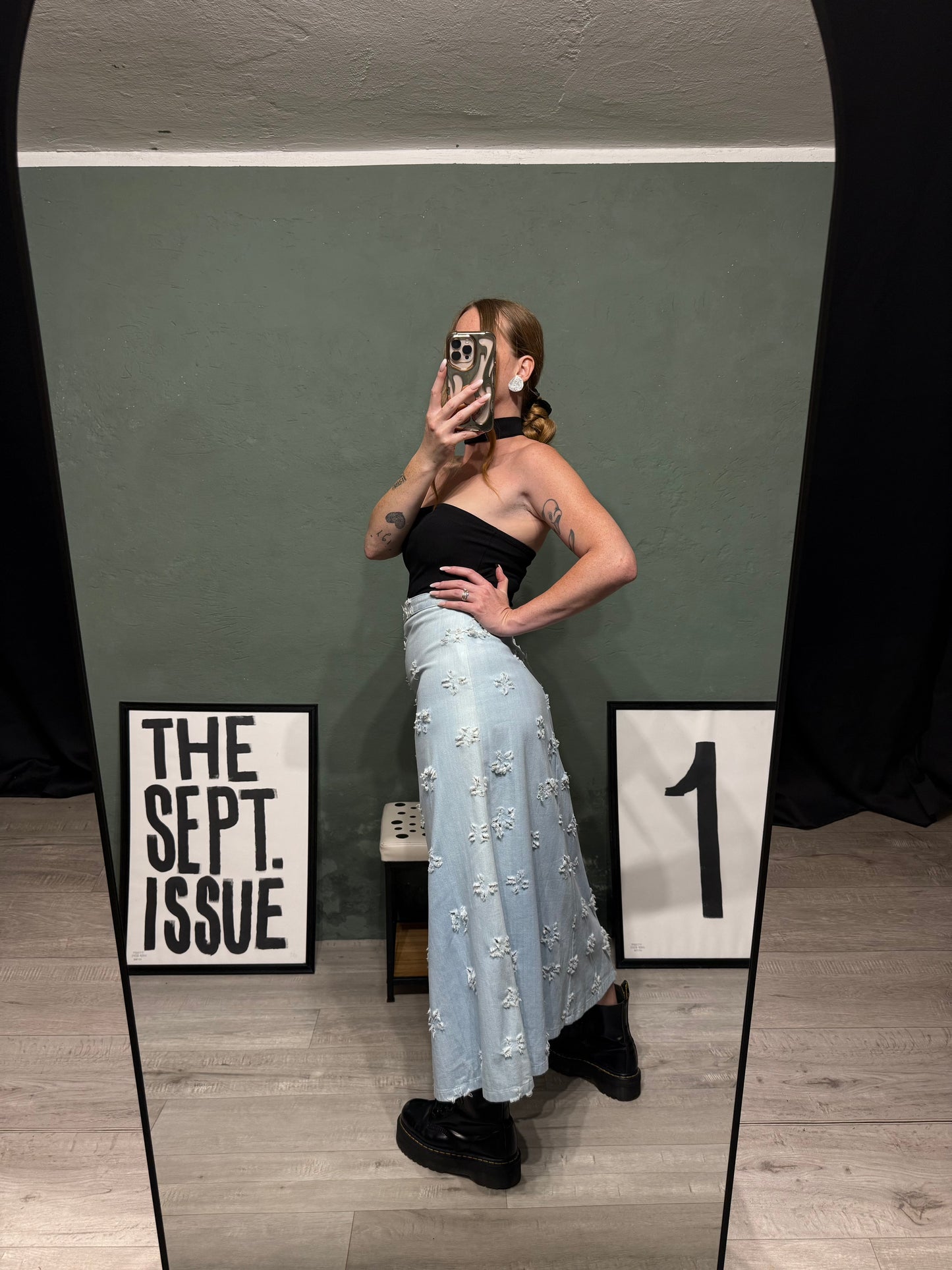 Maxi gonna denim strappi