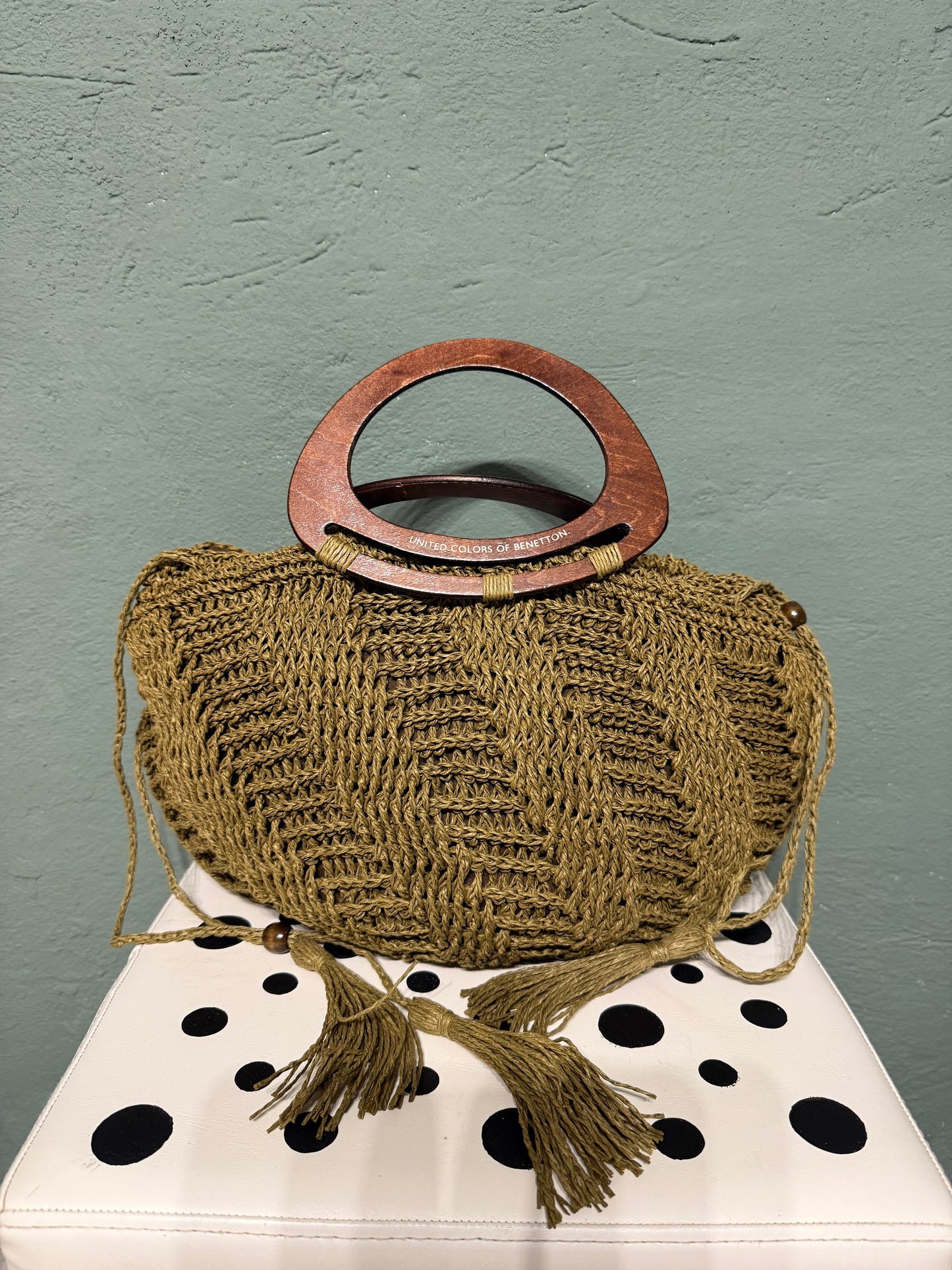 Borsa macramè manico legno