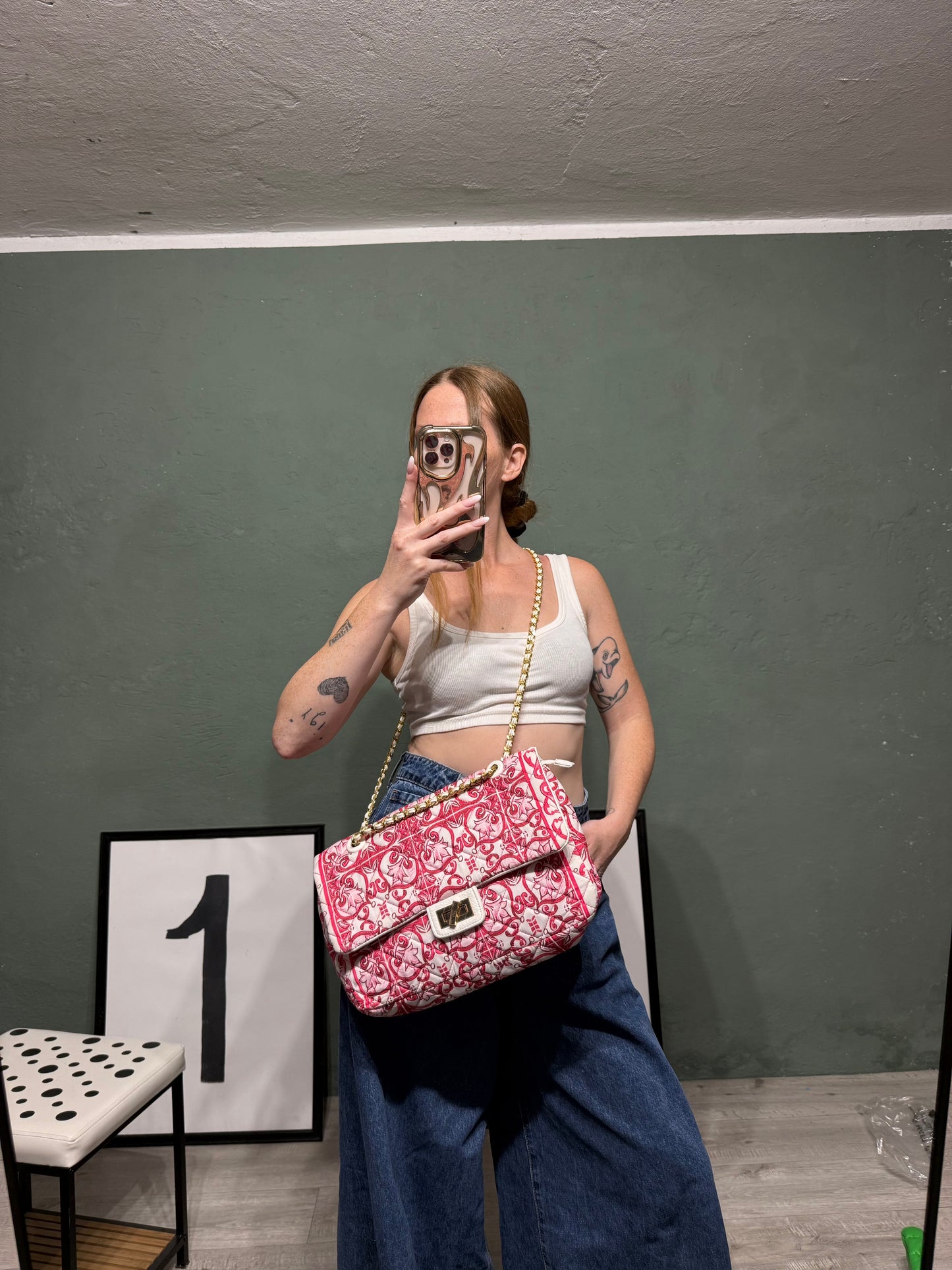 Borsa trapuntata mosaico fucsia