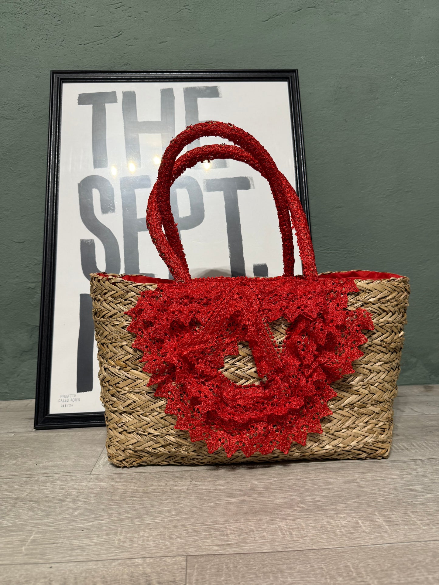 Borsa in paglia macramè