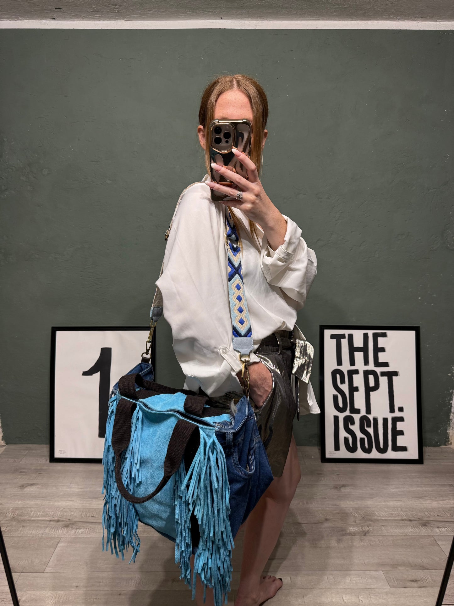 Borsa denim handmade frange