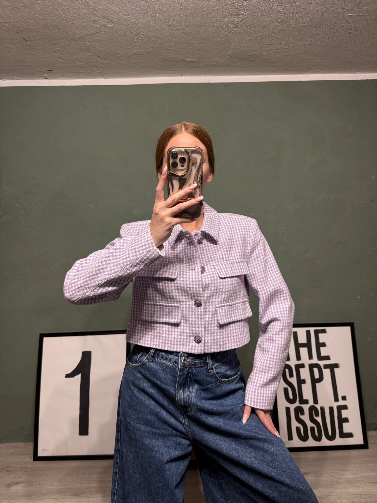Blazer crop pied de poule lavanda Zara