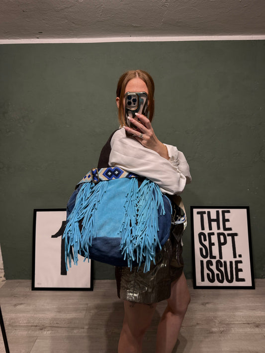 Borsa denim handmade frange