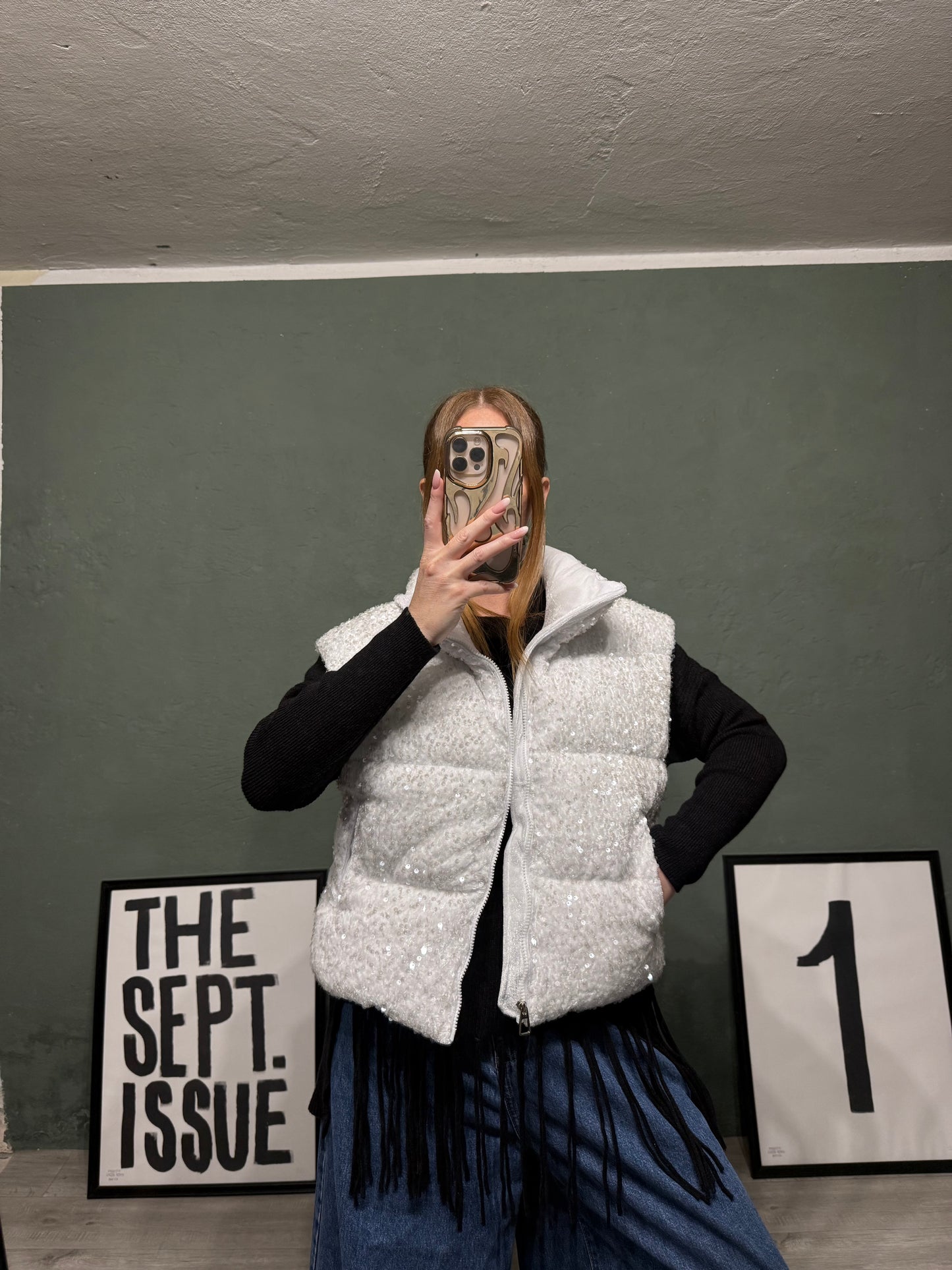 Gilet fluffy paillettes