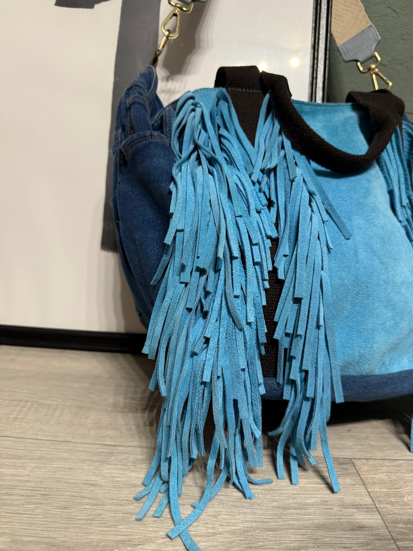 Borsa denim handmade frange