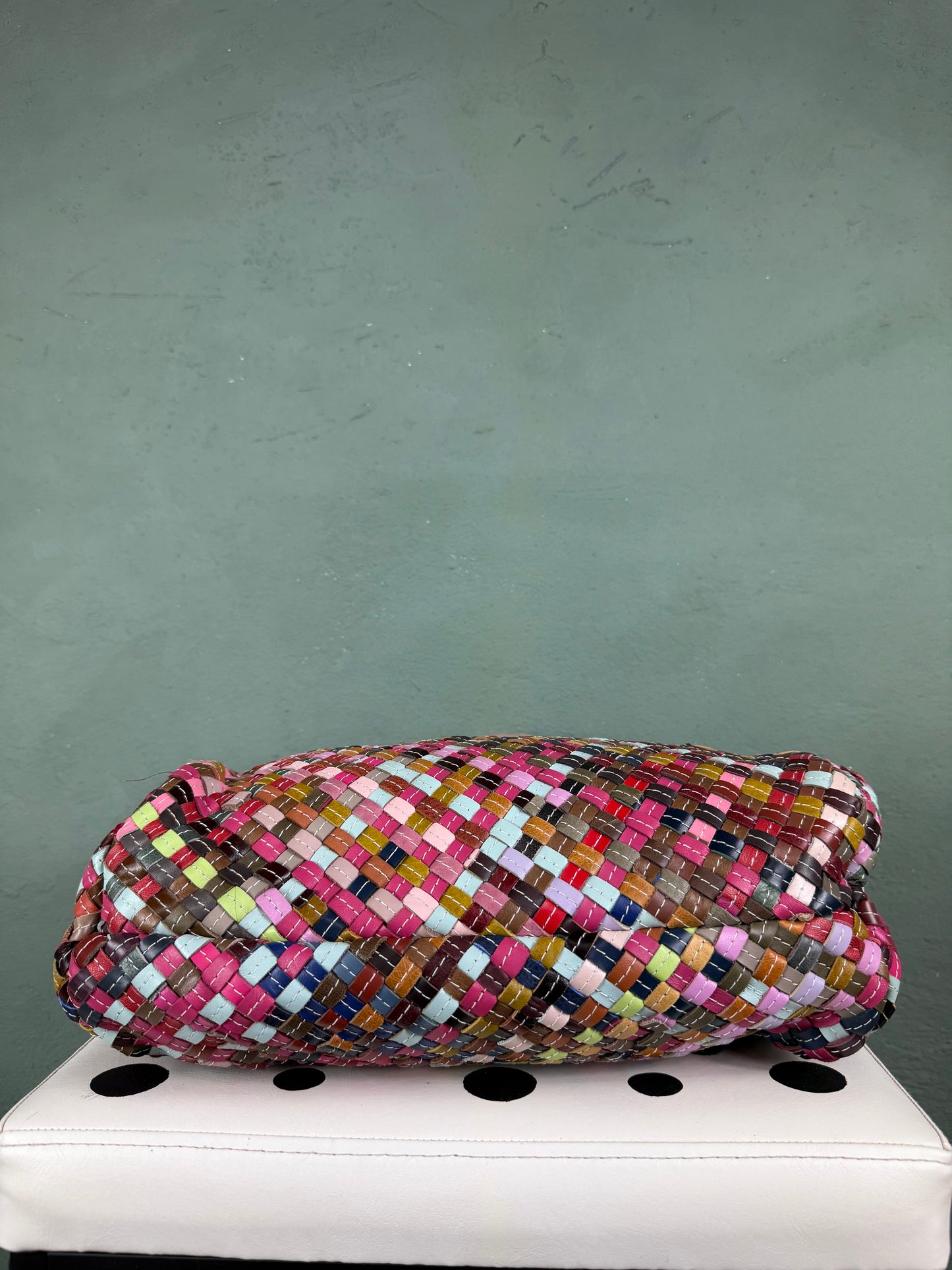 Borsa shopper vera pelle intrecciata multicolor