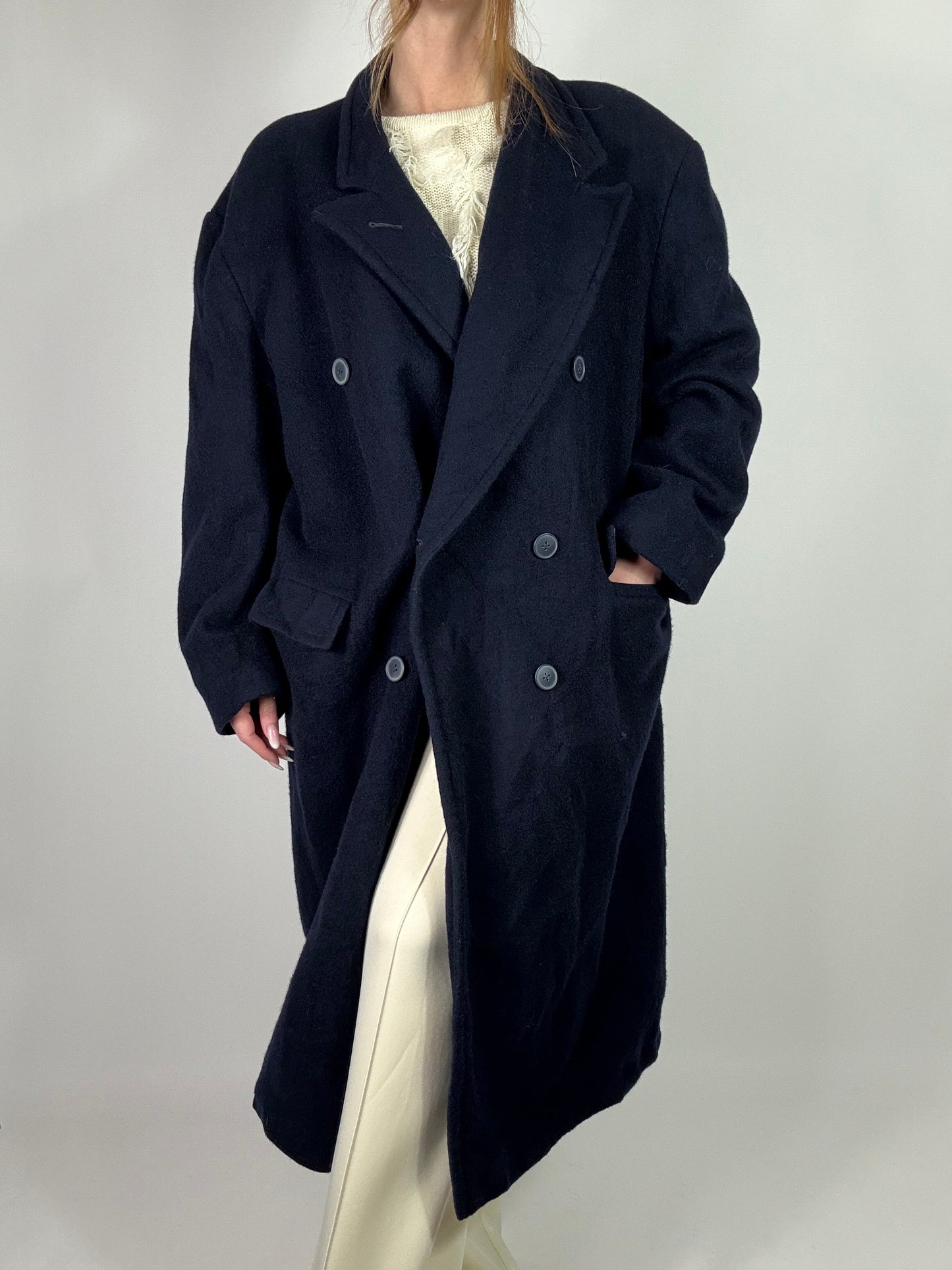 Cappotto doppiopetto blu navy tg.L