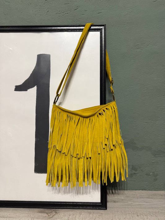 Borsa tracolla frange in pelle