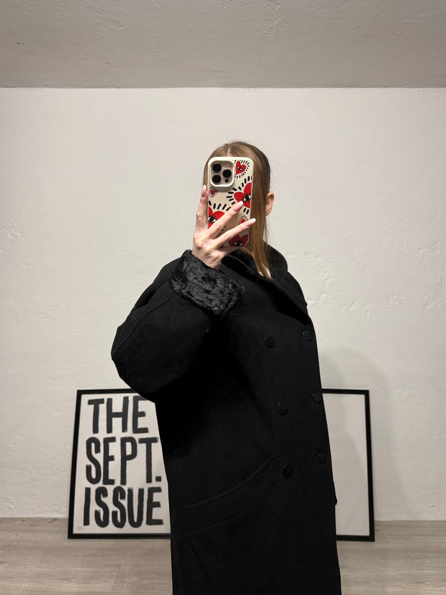 Cappotto vintage doppiopetto 100% lana vergine nero