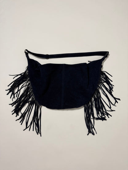 Borsa mezzaluna in pelle frange blu navy