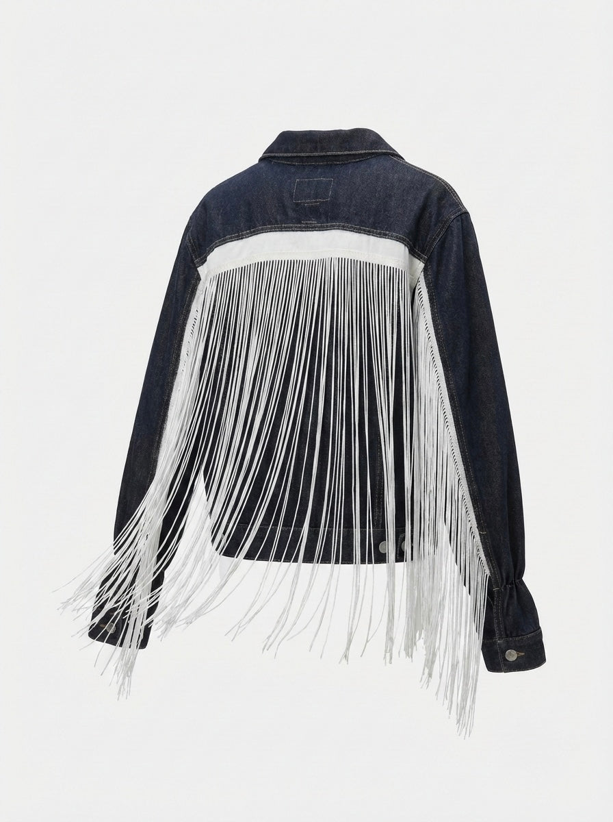 Giacca denim frange e patch