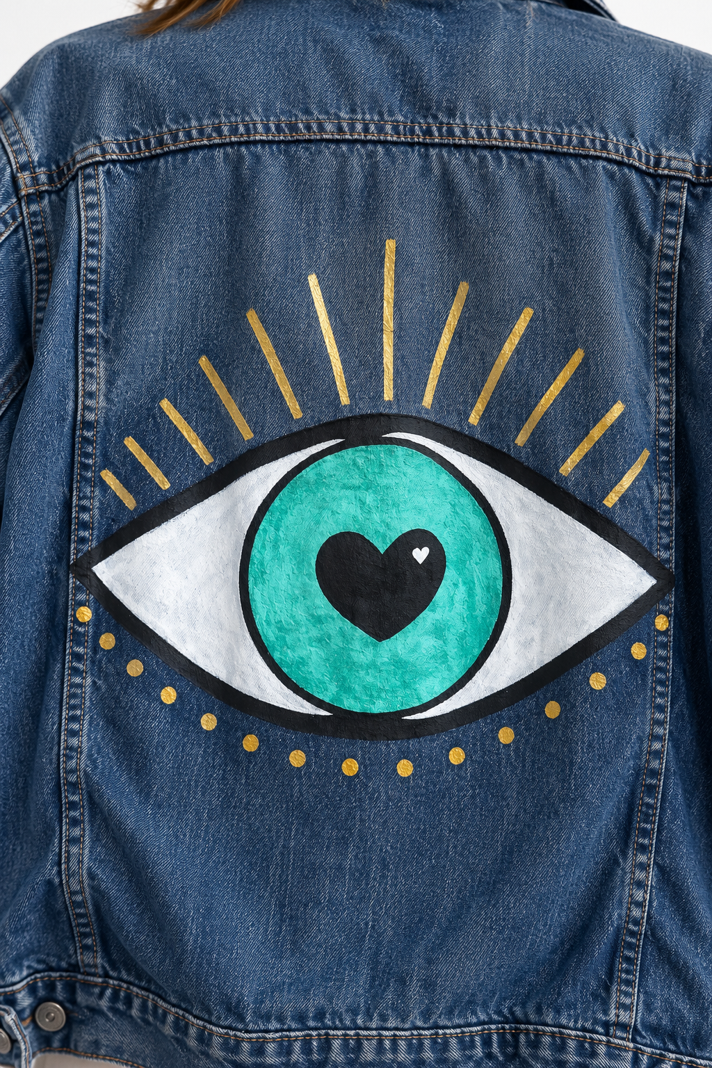 Giacca denim ‘HEART EYE’ hand printed