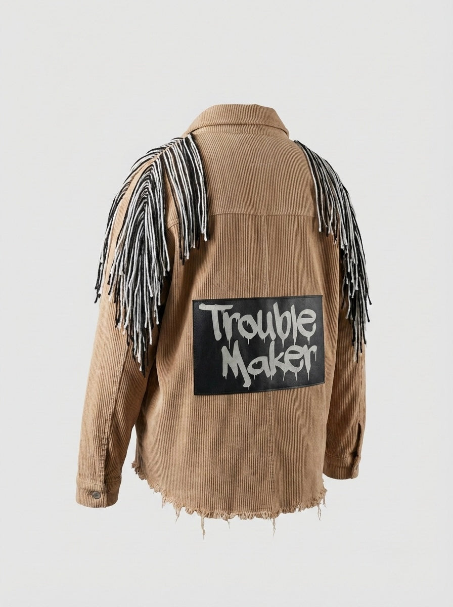 Giacca velluto a costine ‘Trouble Maker’ frange handmade