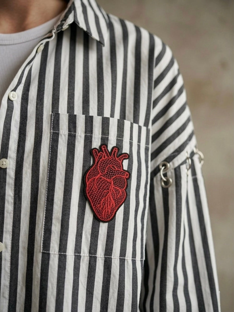 Camicia righe ‘procrastinare’ hand painted