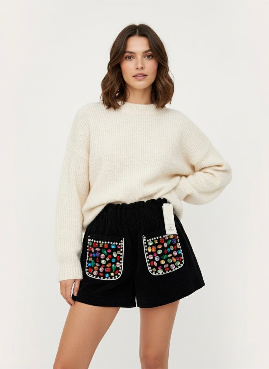 Shorts costine di velluto strass