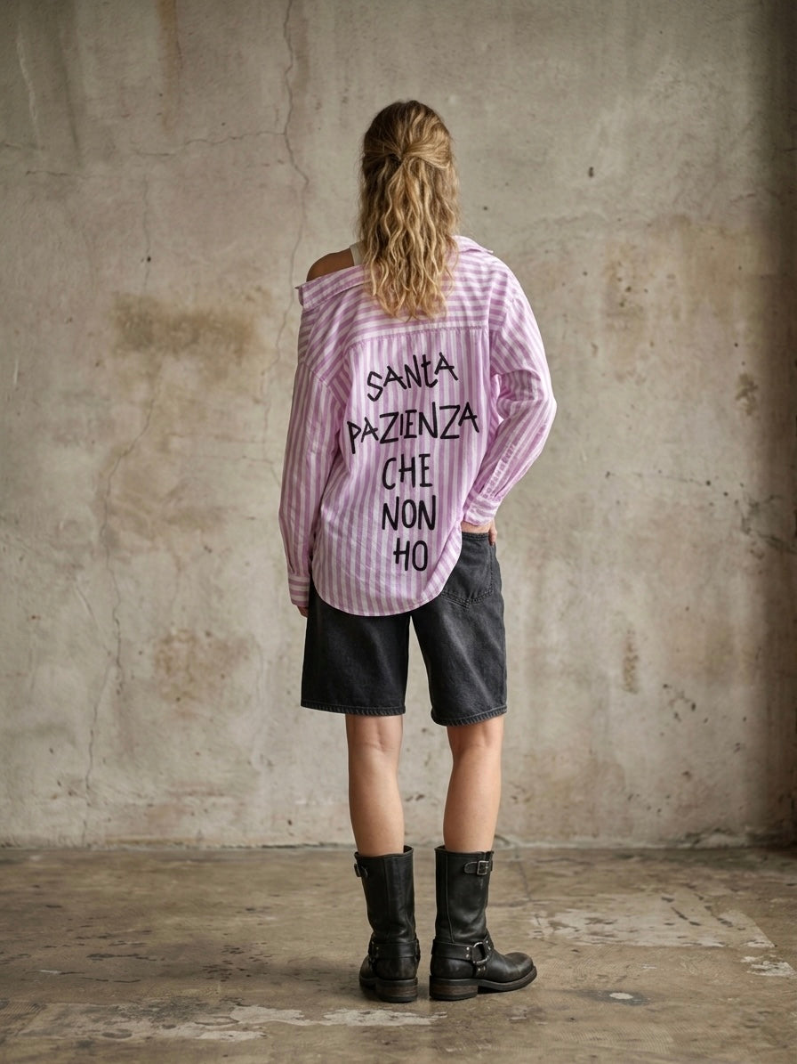 Camicia righe ‘santa pazienza’ handprinted