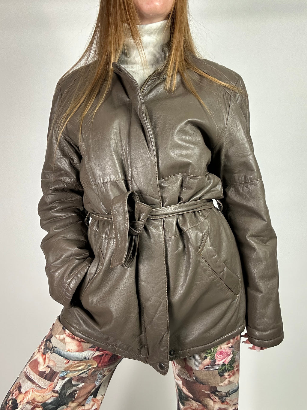Giacca in pelle tortora
