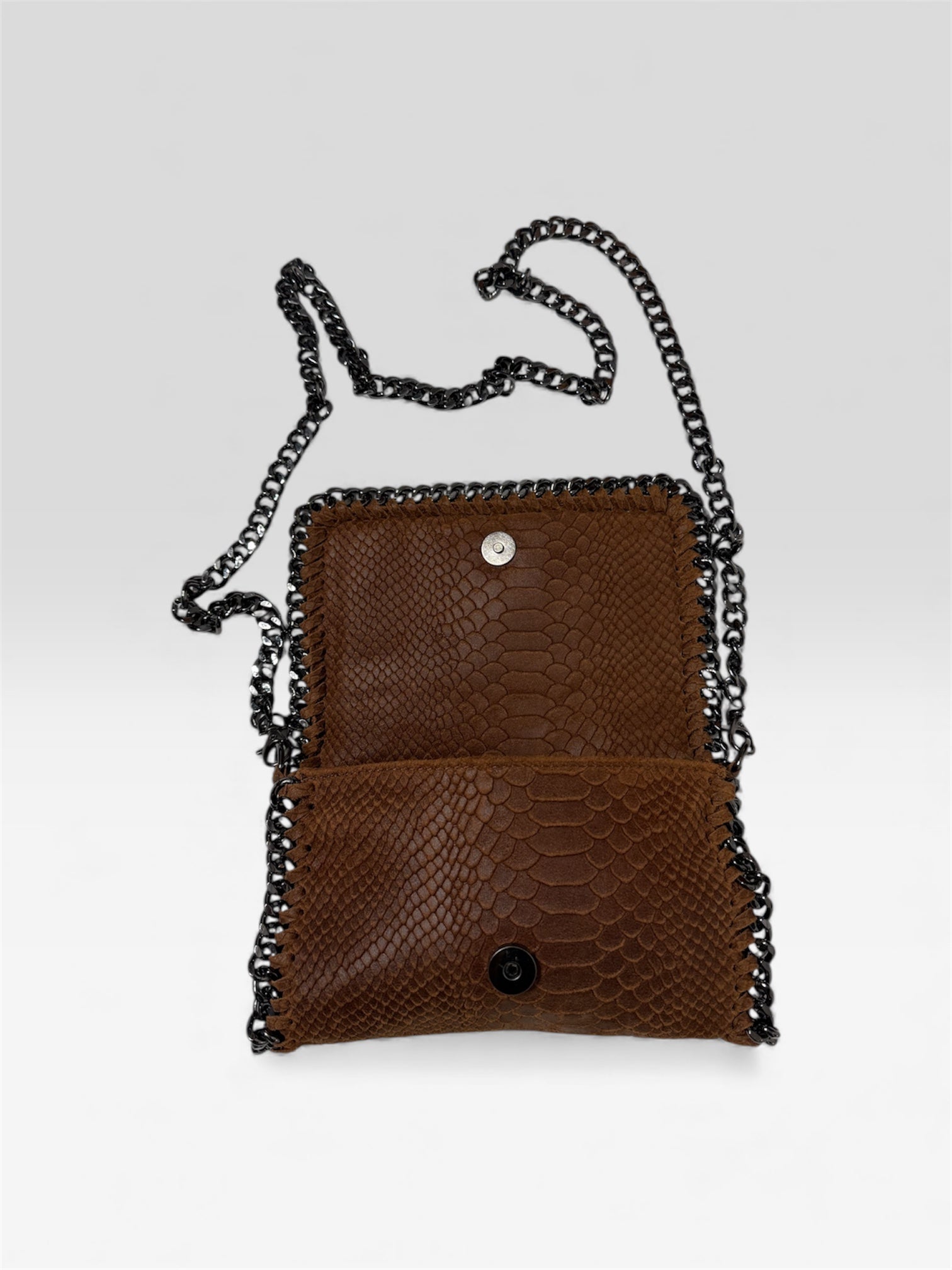 Pochette in pelle stampa cocco cuoio con tracolla