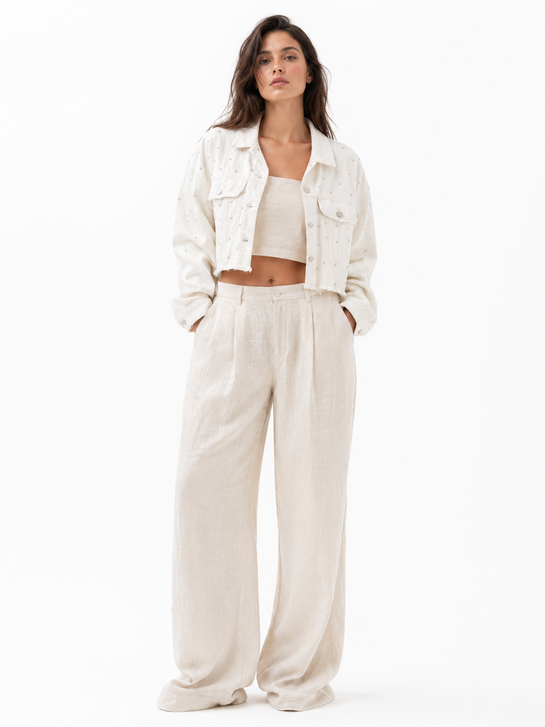 Giacca denim cropped strass