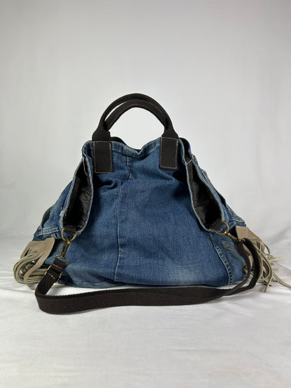 Borsa hand made denim frange