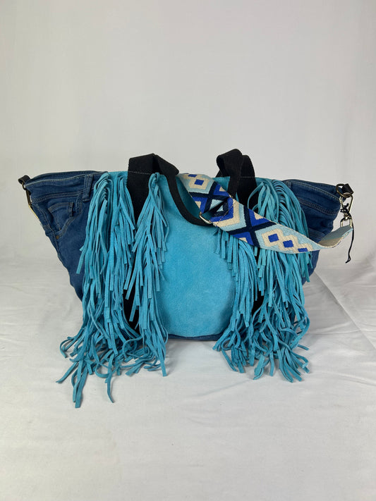 Borsa denim handmade frange