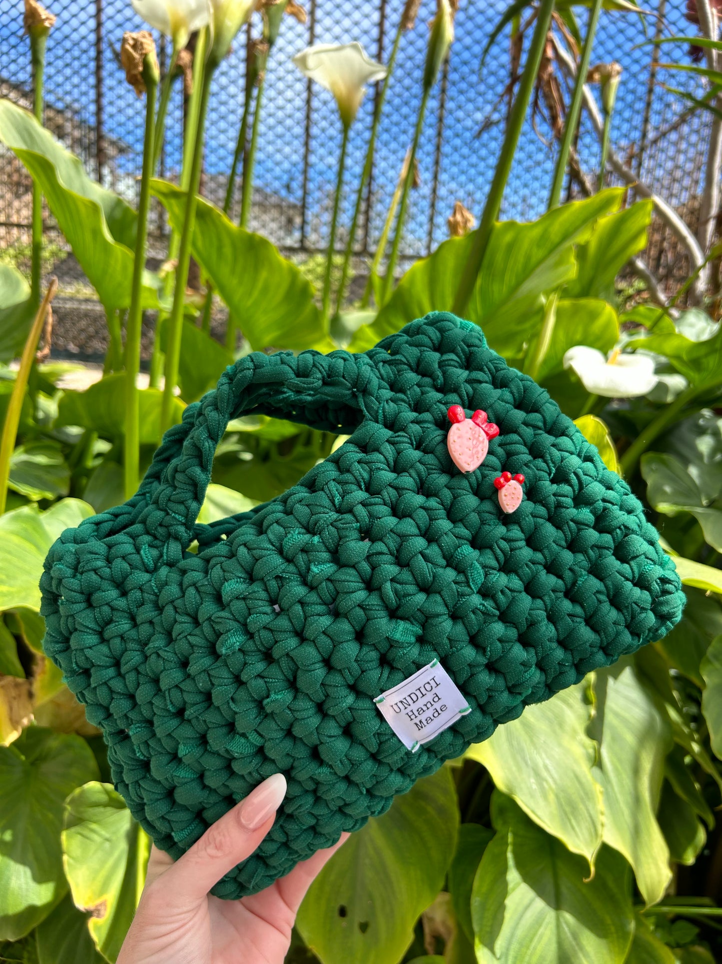 Emerald ficus crochet bag