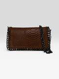 Pochette in pelle stampa cocco cuoio con tracolla