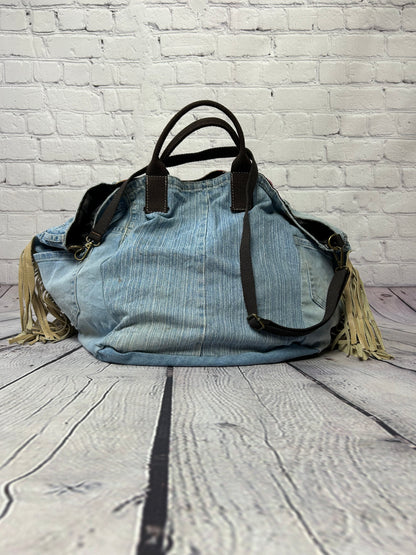 Borsa hand made denim frange stampa