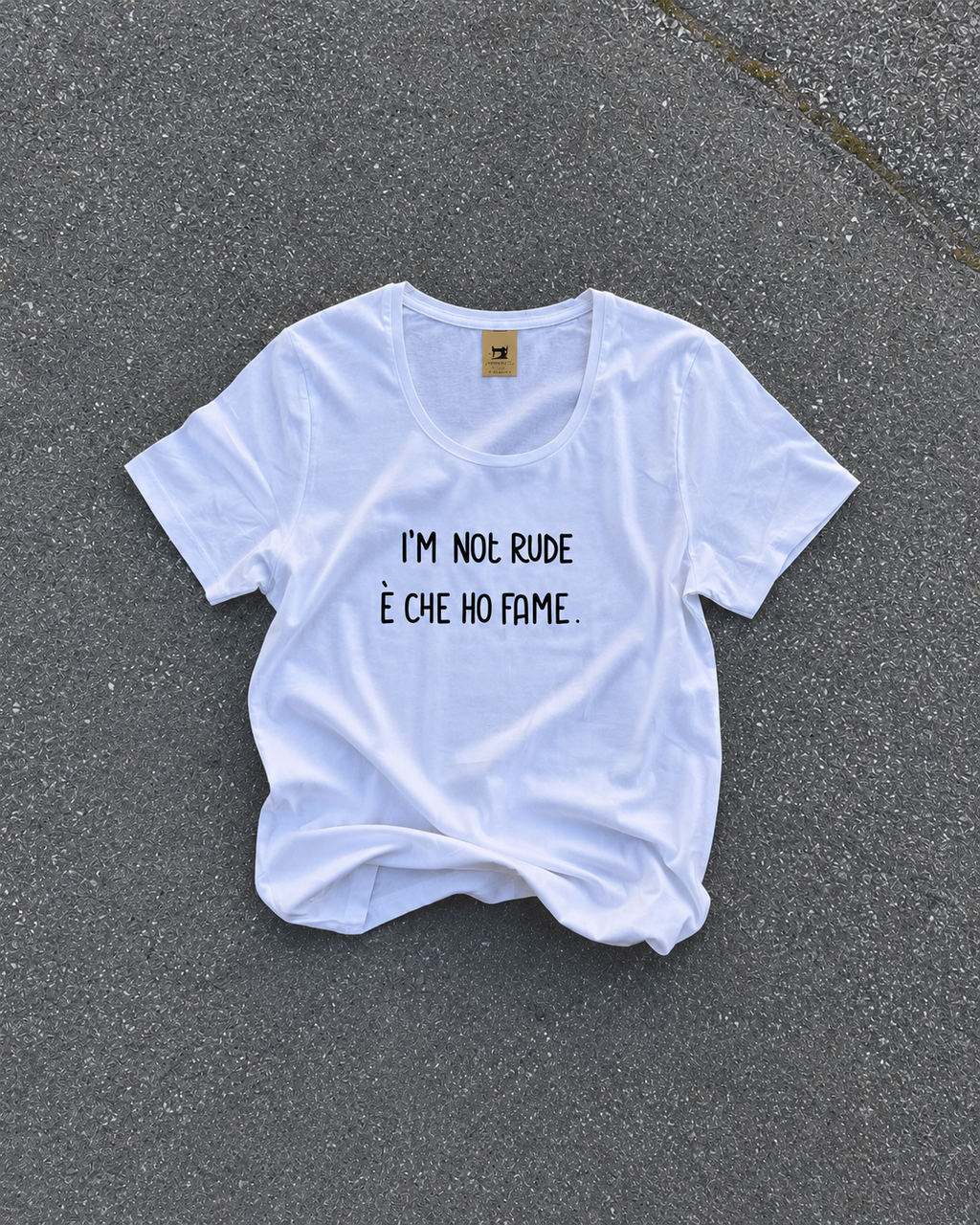 T-shirt ‘I’m not rude’ handprinted