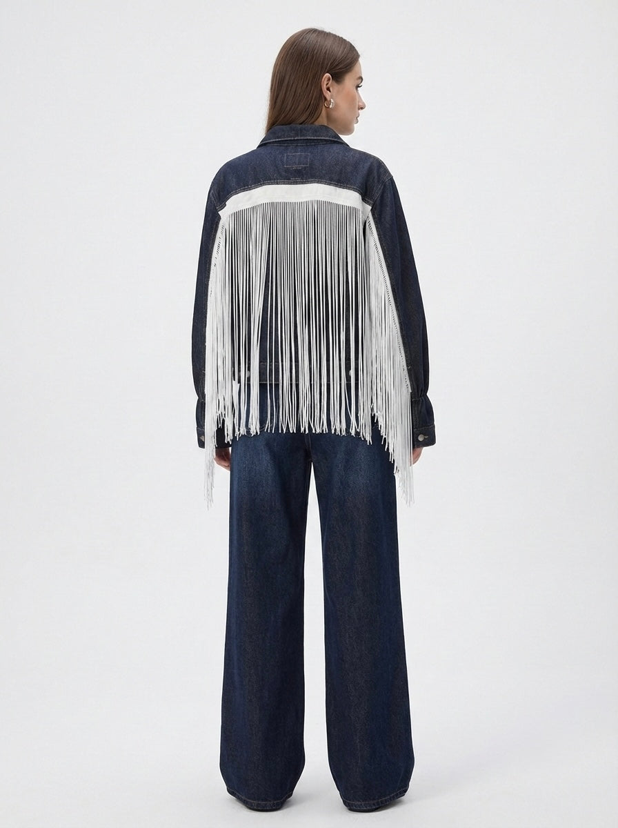 Giacca denim frange e patch