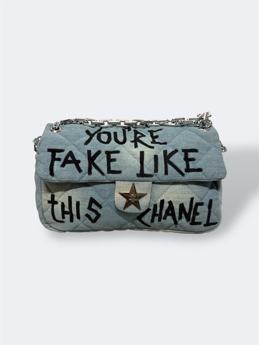 Borsa denim ‘You’re fake like this Chanel’ handmade
