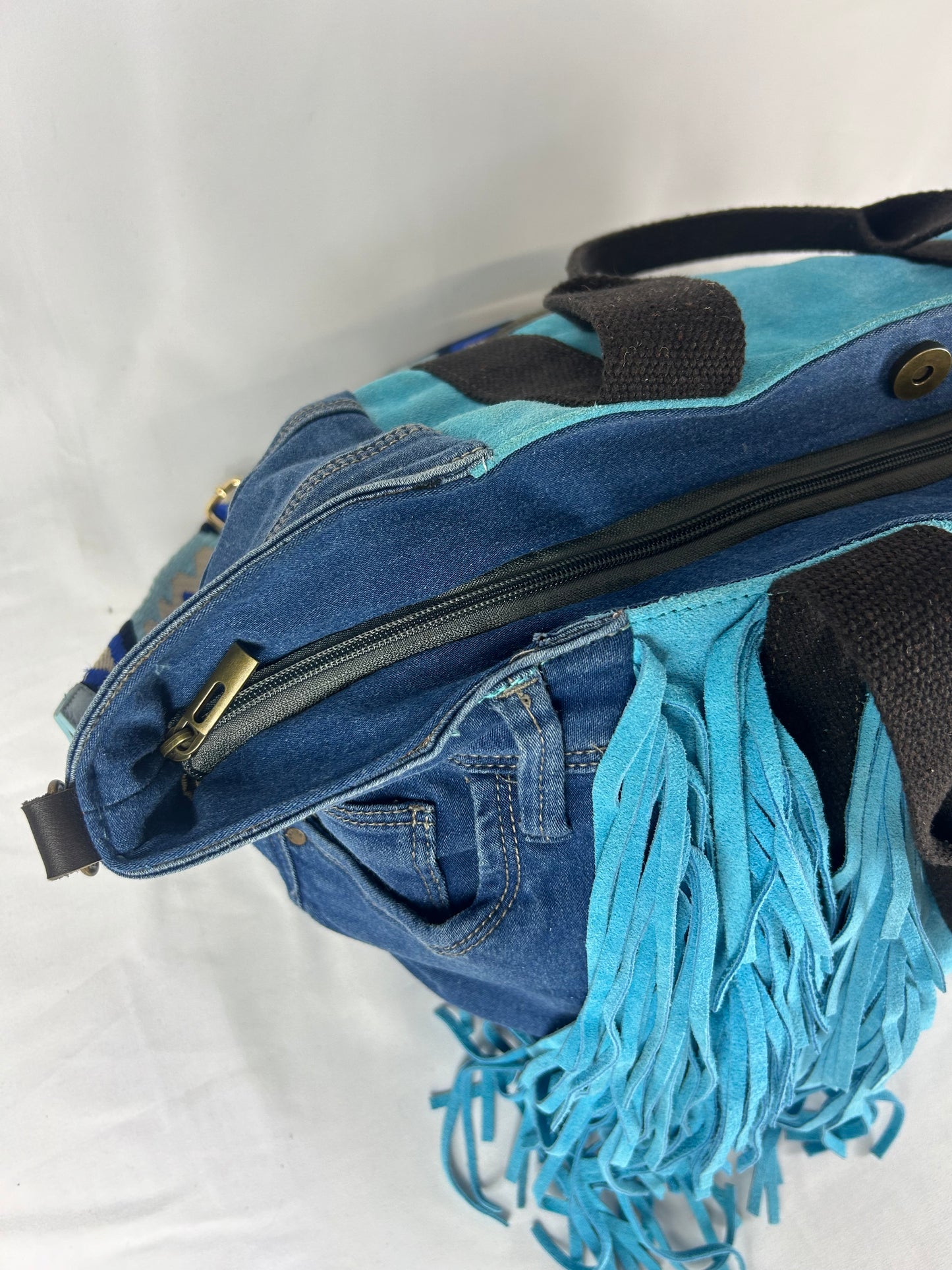 Borsa denim handmade frange