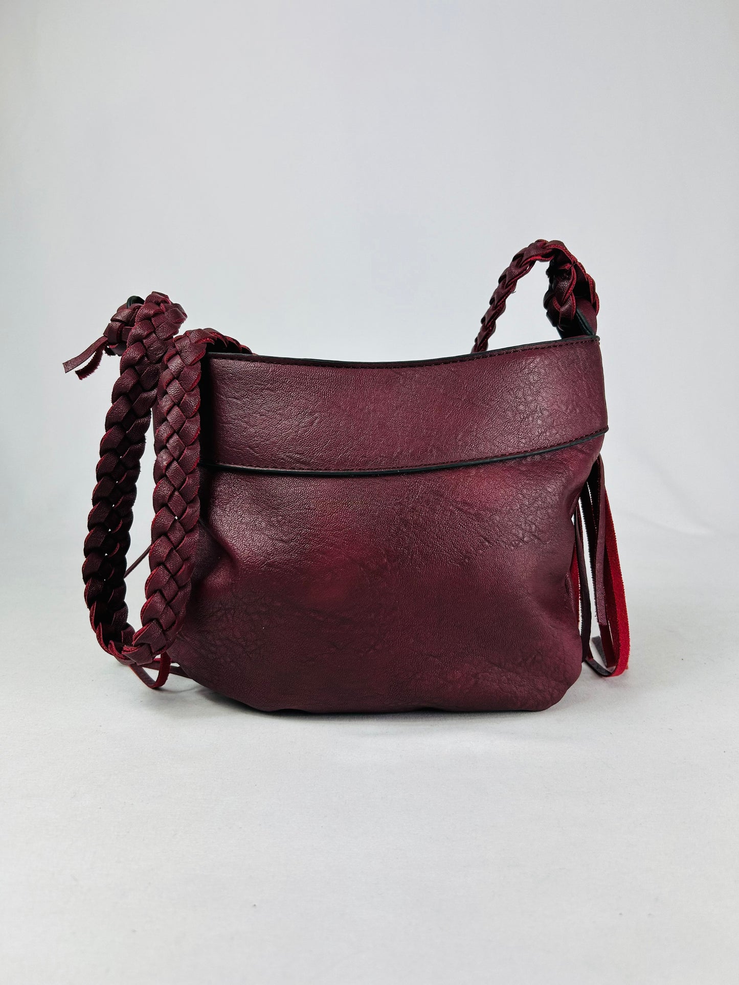 Pochette frange tracolla intrecciata burgundy