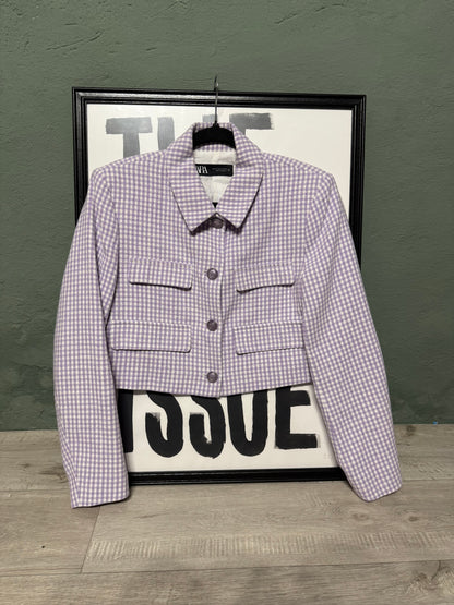 Blazer crop pied de poule lavanda Zara