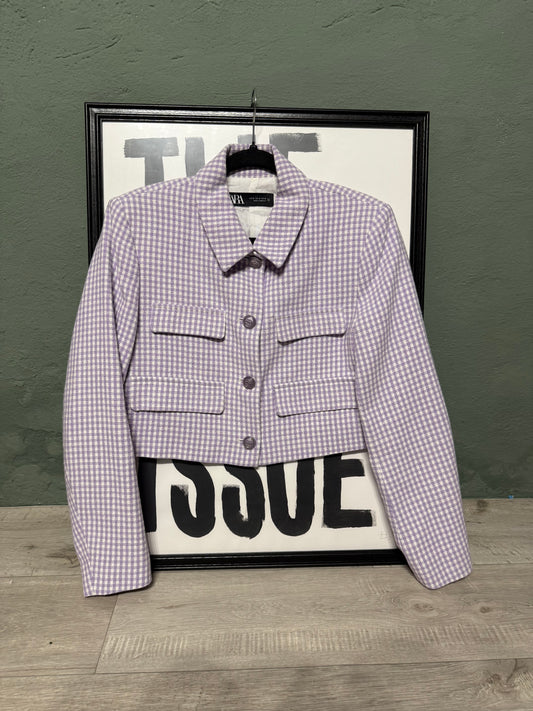 Blazer crop pied de poule lavanda Zara