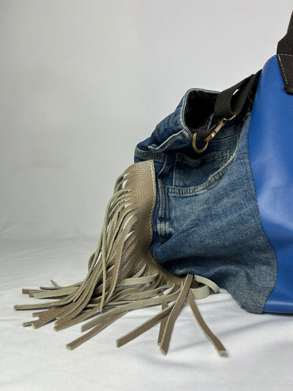 Borsa hand made denim frange