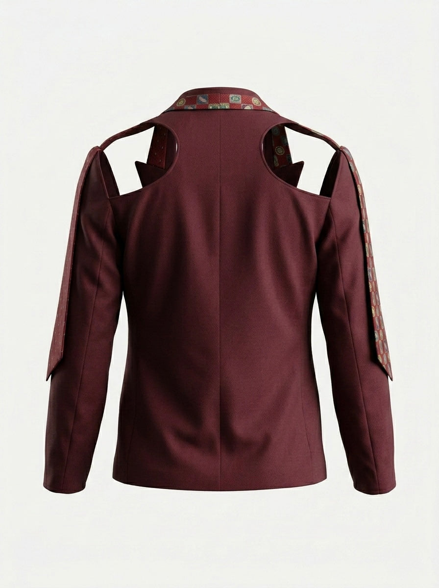 Blazer cut out ‘ties’ burgundy reworked