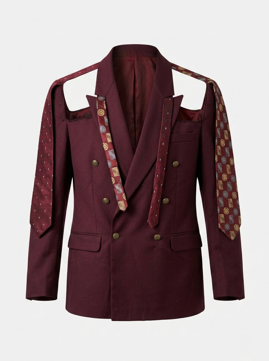 Blazer cut out ‘ties’ burgundy reworked