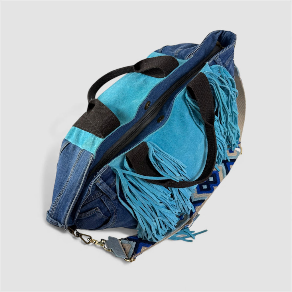 Borsa denim frange tracolla handmade